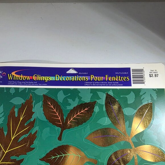 Window Clings Autumn Leaf Reusable vtg 90s metallic fall decor thanksgiving - Picture 3 of 3